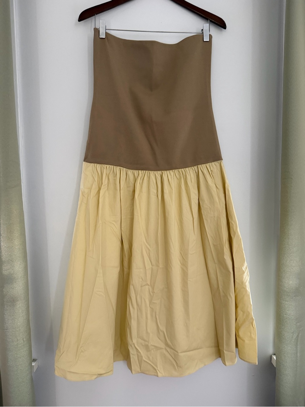 NWT WeWoreWhat Ribbed Cotton Poplin Midi Dress | XXL | Oat/Wheat/Yellow Color